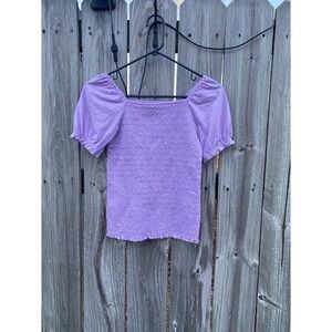 Thereabouts Lavender Smocked Puff Sleeve Top Square Neck Purple XL 16